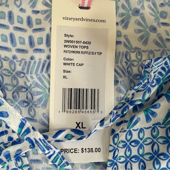 Vineyard Vines Ruffle Sleeve Swing Top Patchwork Tassel Womens XL NEW 749 - Picture 2 of 3